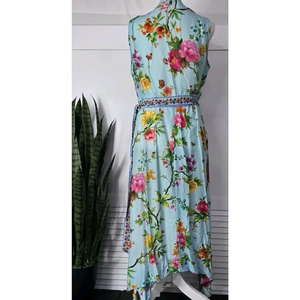 Ruby YaYa Womens Modal Boho Midi Wrap Dress Floral Beaded V-Neck Sleeveless S - Picture 5 of 8
